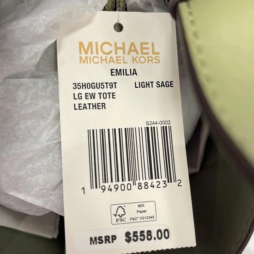 MICHAEL KORS Emilia Large Pebbled Leather Tote Bag Light Sage COLOR - Picture 15 of 16